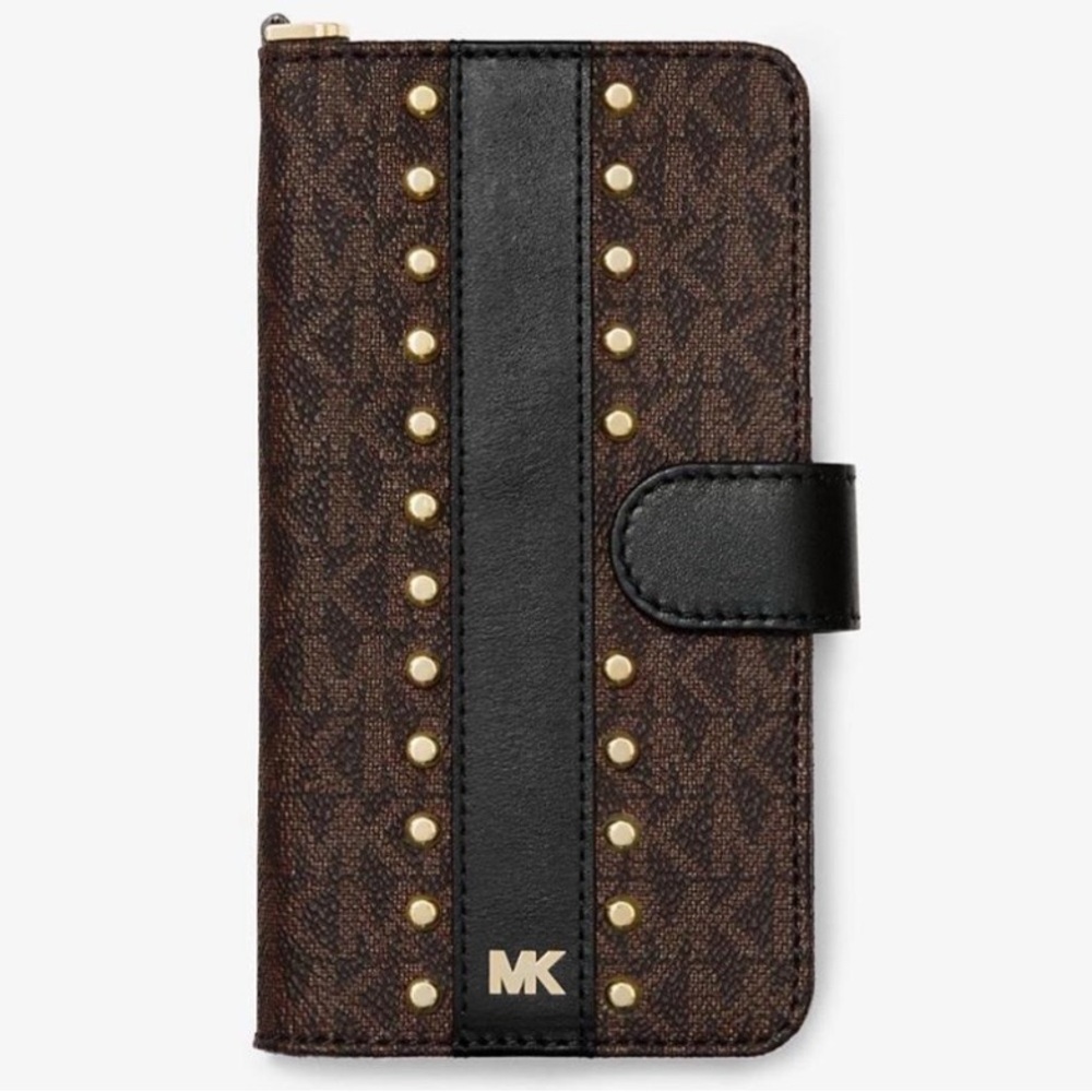 Michael Kors Black and Brown Wallet with Gold Accents
